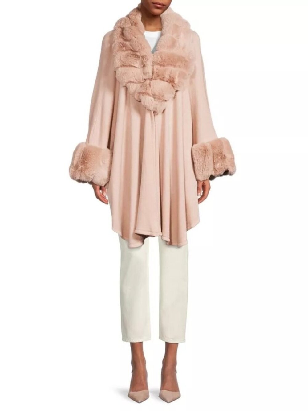 SAACHI Filippa Faux Fur Trim Kimono Women's Wrap Cardigan Jacket Pink - One Size